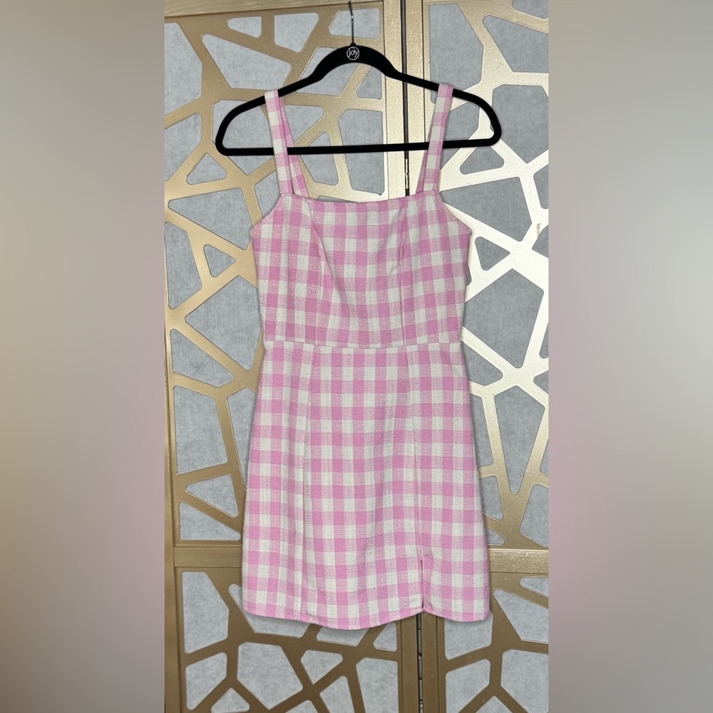 Cider Square Neck Rosette Check Split Mini Dress